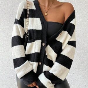 Calvaya Autumn/Winter New Design Striped Faux Mink Fur Sweater Cardigan